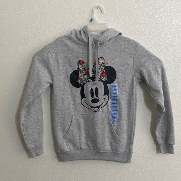 DISNEY Minnie Mouse Women’s Gray Hoodie Size L NWT - Picture 1 of 6